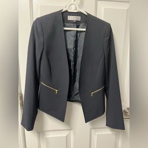 TAHARI NAVY BLAZER WITH GOLD ZIPPER POCKETS